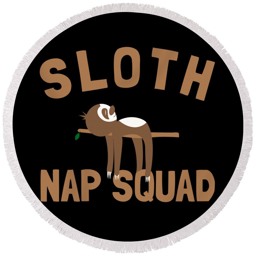 Funny Round Beach Towel featuring the digital art Sloth Nap Squad by Flippin Sweet Gear