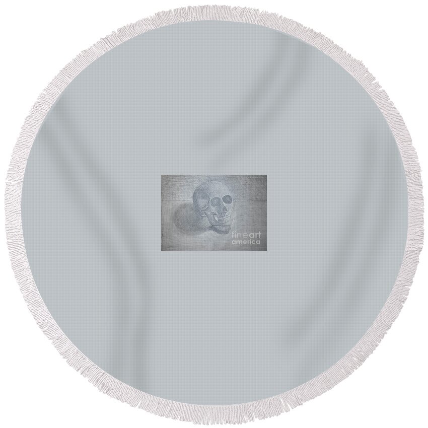  Round Beach Towel featuring the drawing Small Skull by Nicole Robles