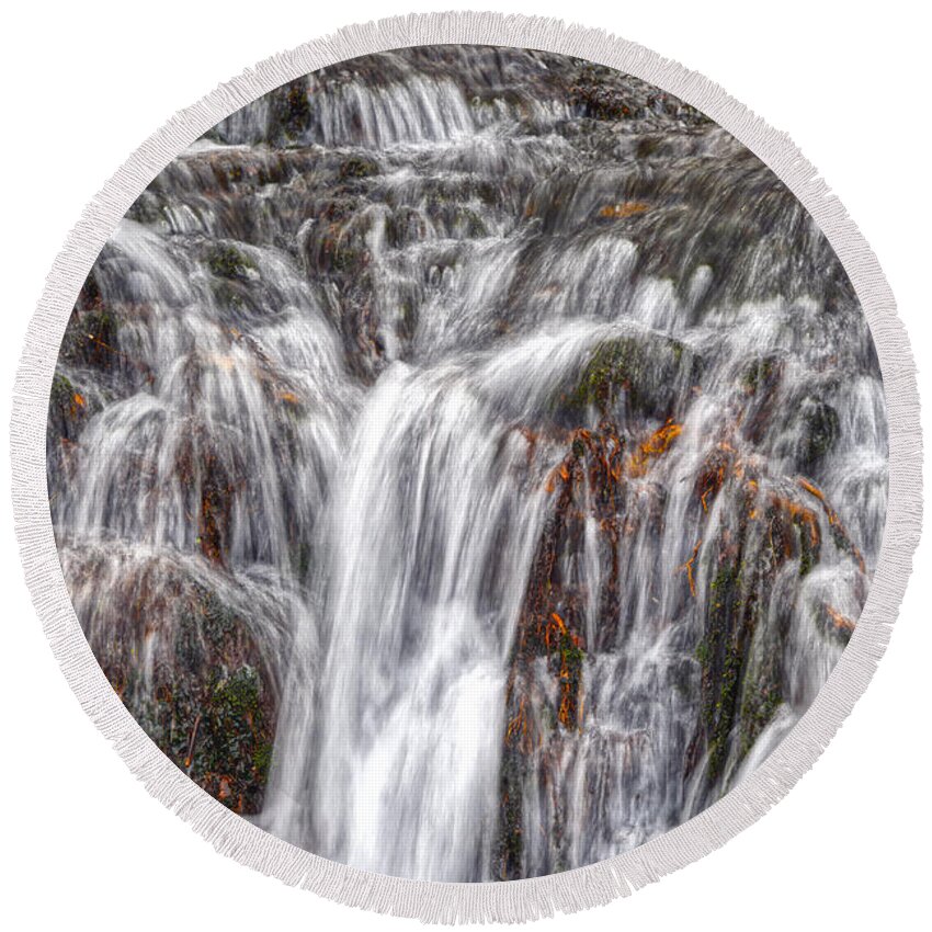 Waterfalls Round Beach Towel featuring the photograph Small Waterfalls 3 by Phil Perkins