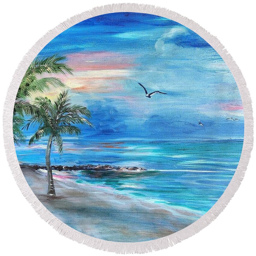 Smathers Beach Round Beach Towel featuring the painting Smathers at Dawn by Linda Cabrera