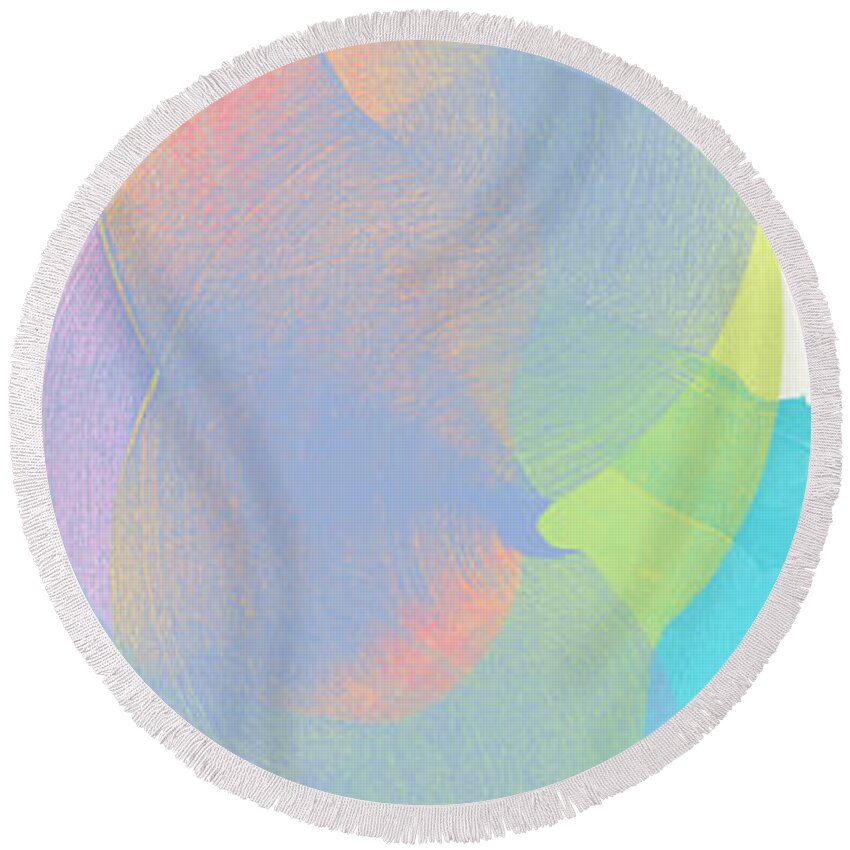 Abstract Round Beach Towel featuring the painting Smoke Rises by Claire Desjardins