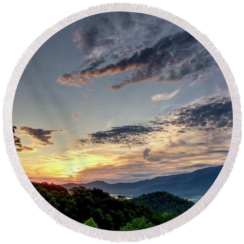 Smoky Mountains Round Beach Towel featuring the photograph Smoky Mountain Sunrise 2 by Phil Perkins