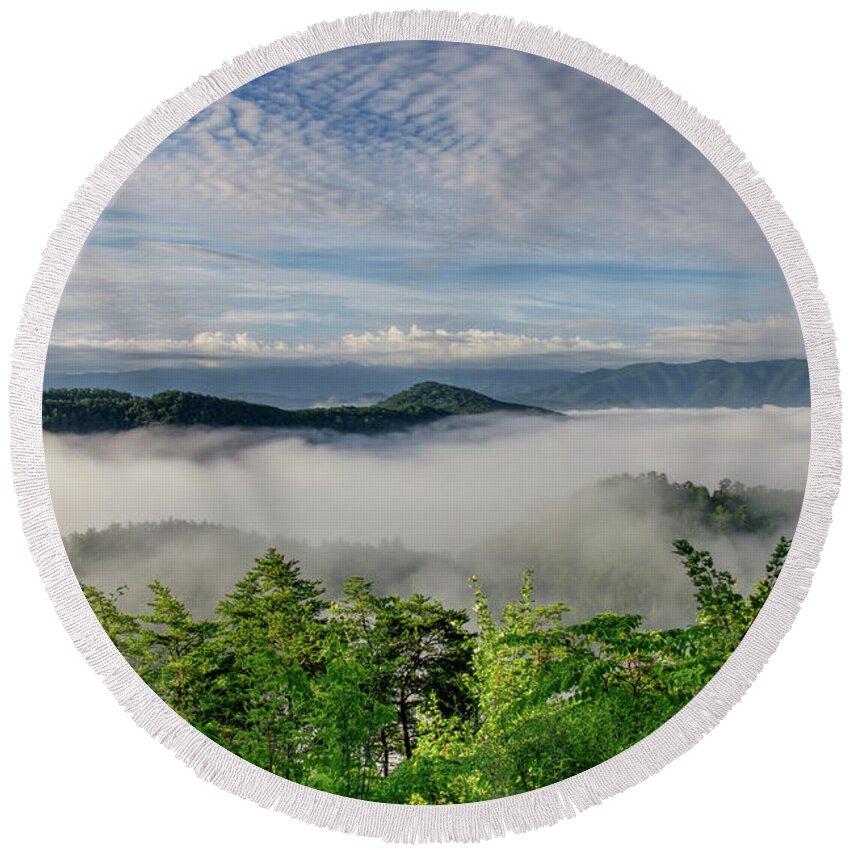 Smoky Mountains Round Beach Towel featuring the photograph Smoky Mountain Sunrise 6 by Phil Perkins