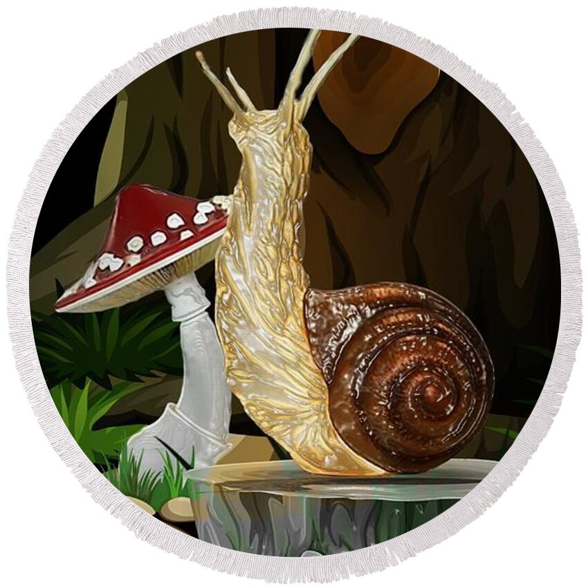 Snail Topia Round Beach Towel featuring the digital art Snail Topia 9 by Aldane Wynter