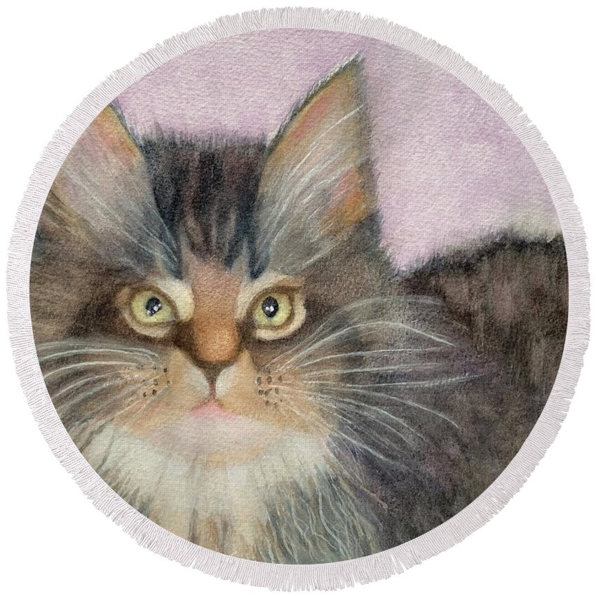 Maine Coon Round Beach Towel featuring the painting Snickers by Sue Carmony