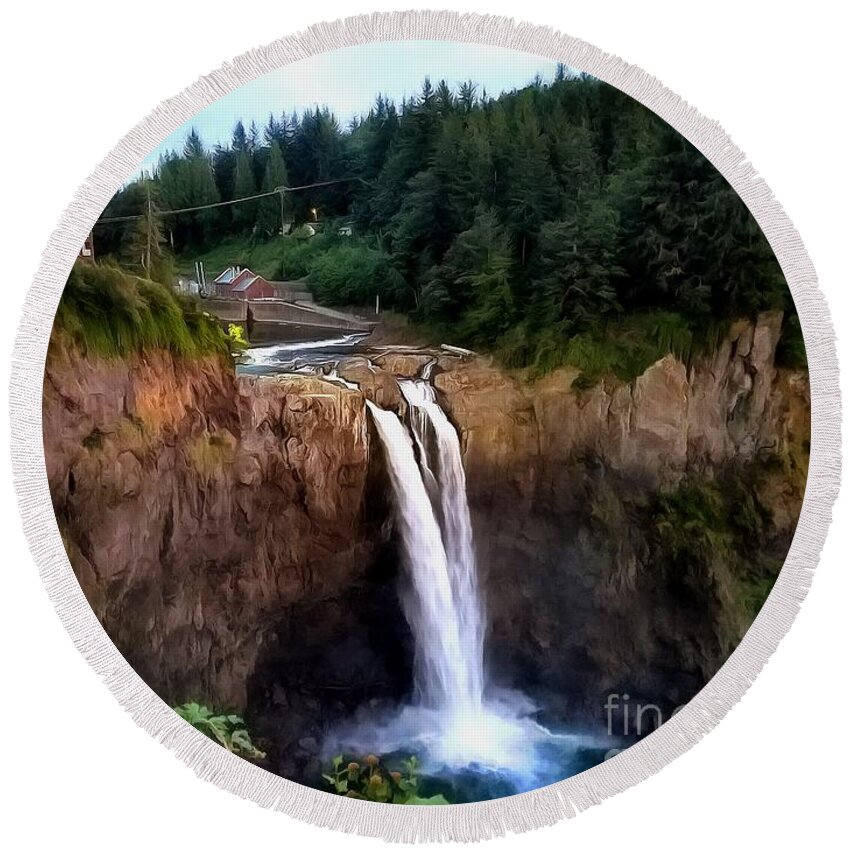 Snoqualmie Falls Round Beach Towel featuring the photograph Snoqualmie Falls Summer Evening by Sea Change Vibes