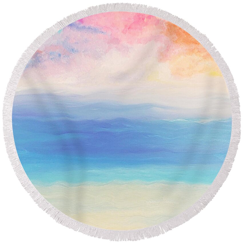 Abstract Round Beach Towel featuring the painting Snorkelism by Christine Bolden