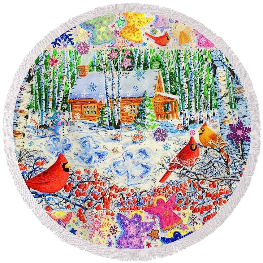 Snow Round Beach Towel featuring the painting Snow Angels by Diane Phalen