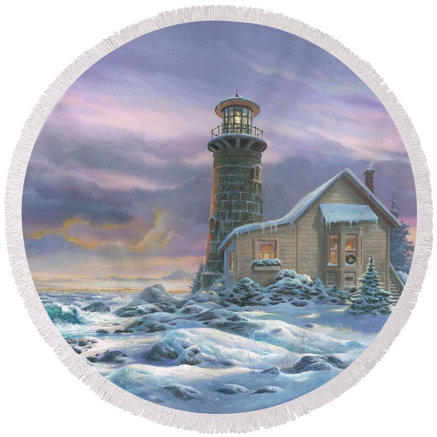 Michael Humphries Round Beach Towel featuring the painting Snow Drifts by Michael Humphries
