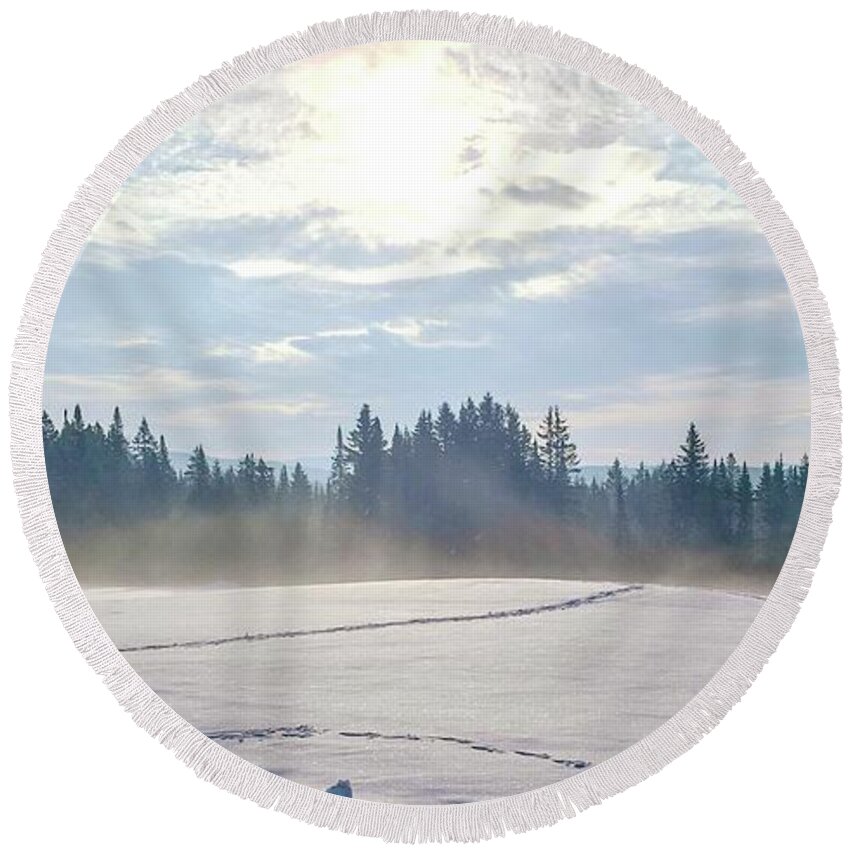 Snow Round Beach Towel featuring the photograph Snow Fog Morning by Gary F Richards