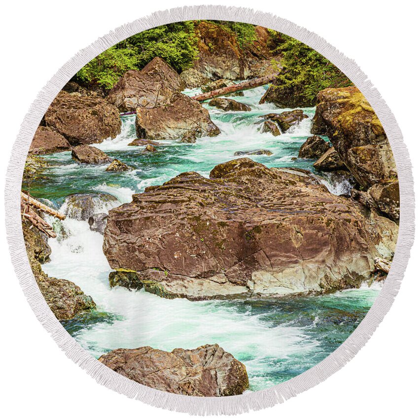 Landscapes Round Beach Towel featuring the photograph Snow Melt by Claude Dalley