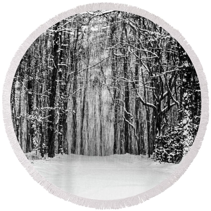 Catskills Round Beach Towel featuring the photograph Snow Storm by Louis Dallara