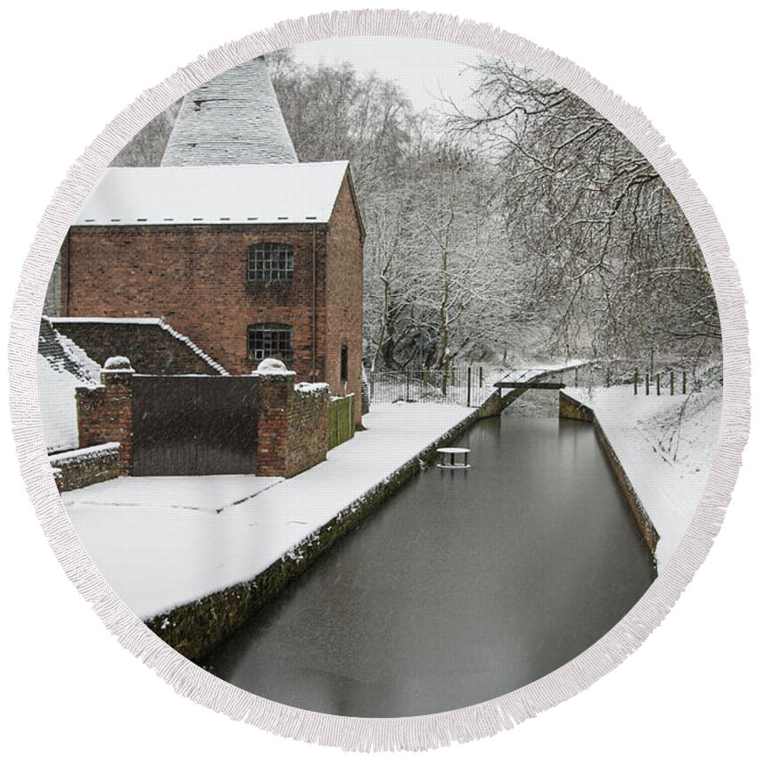 Kiln Round Beach Towel featuring the photograph Snowy canal by Average Images
