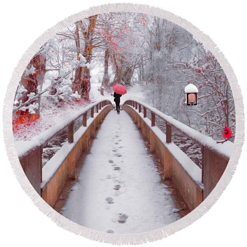 Carolina Round Beach Towel featuring the photograph Snowy Walk Painting by Debra and Dave Vanderlaan