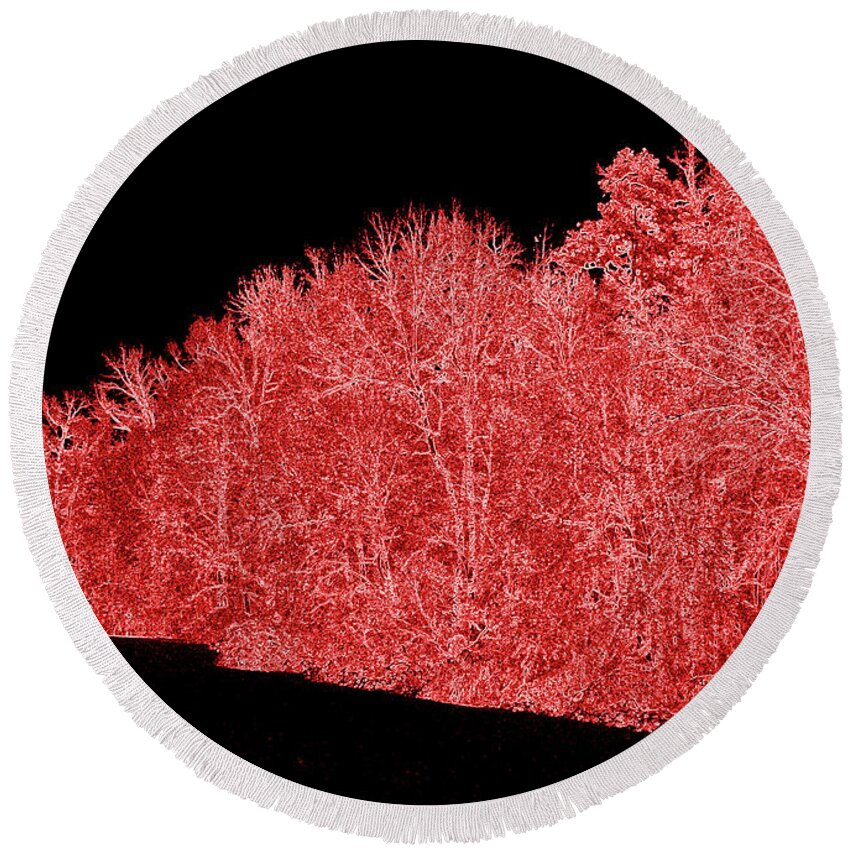 Trees Round Beach Towel featuring the photograph Snowy White Limbs with Neon Filter by Ali Baucom