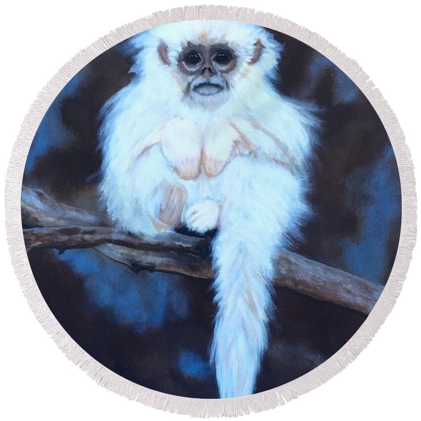  Round Beach Towel featuring the painting Snub Nose Golden Monkey-Monkey Business by Bill Manson