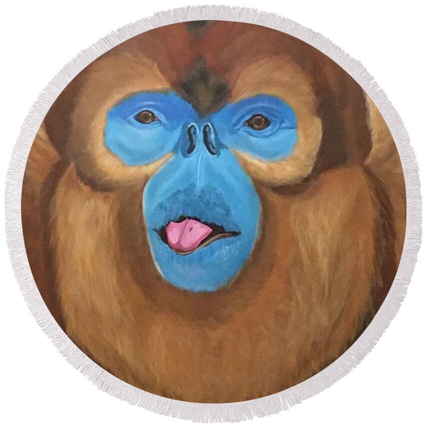  Round Beach Towel featuring the painting Snub Nose Monkey-Back at You by Bill Manson