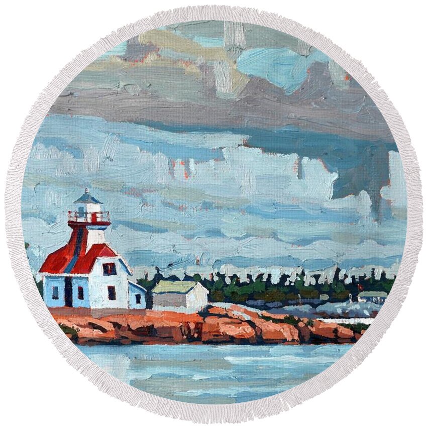 2311 Round Beach Towel featuring the painting Snug Harbour Range Rear Lighthouse by Phil Chadwick