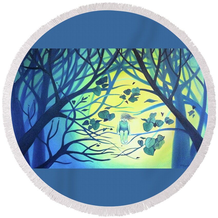 Blue Round Beach Towel featuring the painting So Light by Franci Hepburn