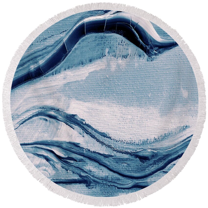 Soft Blue Round Beach Towel featuring the painting Soft Blue Organic Lines Ocean Marble Contemporary Abstract Art I by Irina Sztukowski