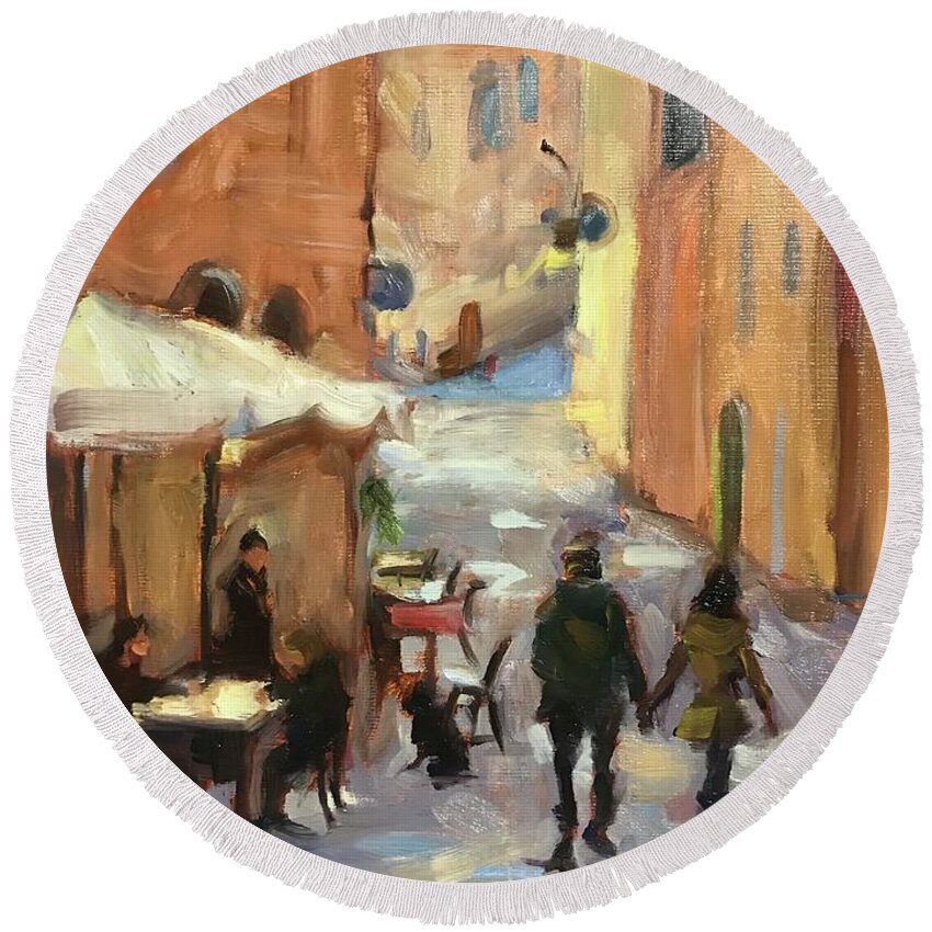 Florence Round Beach Towel featuring the painting Soft light of day by Ashlee Trcka
