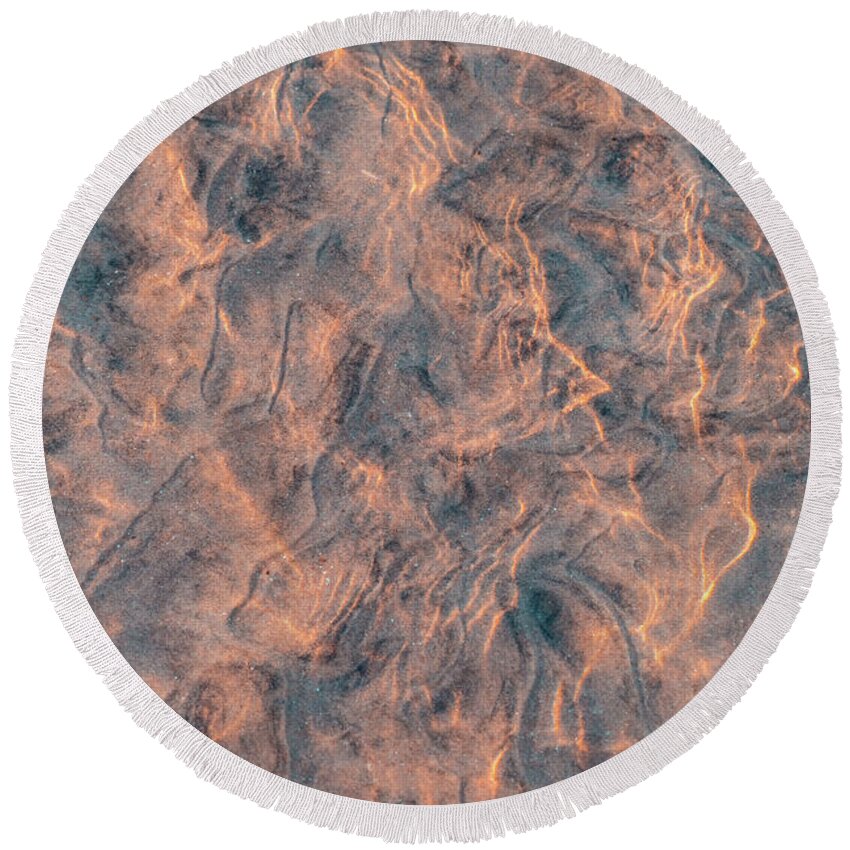 Natural Abstract Round Beach Towel featuring the photograph Softly Painting Abstracts - Joyful Water Play in Rose Gold by Georgia Mizuleva