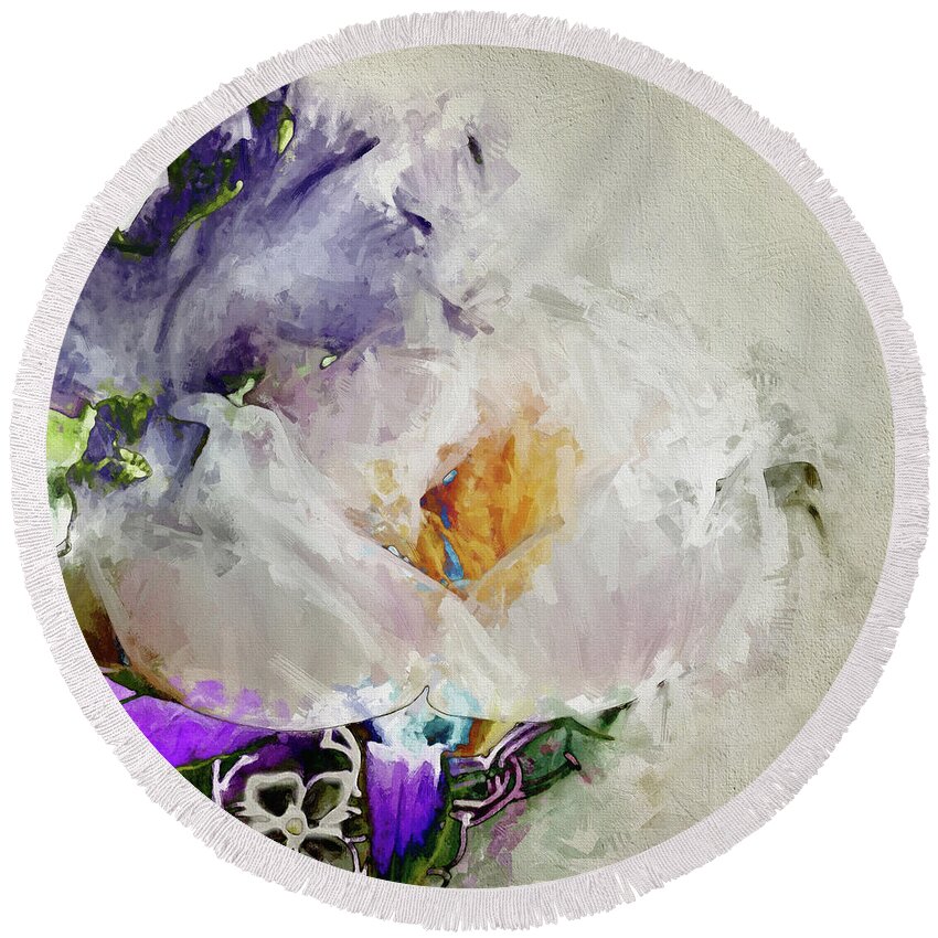 Abstract Round Beach Towel featuring the photograph Solar Bouquet by Karen Lynch