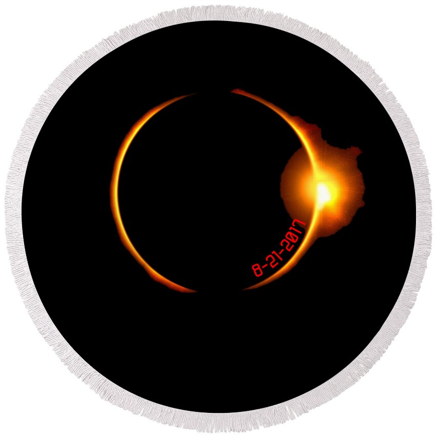 Funny Round Beach Towel featuring the digital art Solar Eclipse 2017 by Flippin Sweet Gear