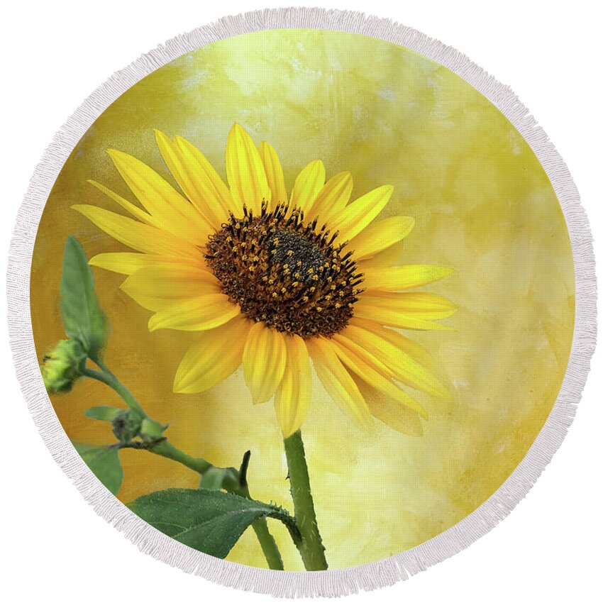 Sunflower Round Beach Towel featuring the photograph Solitary Sunflower by Lorraine Baum
