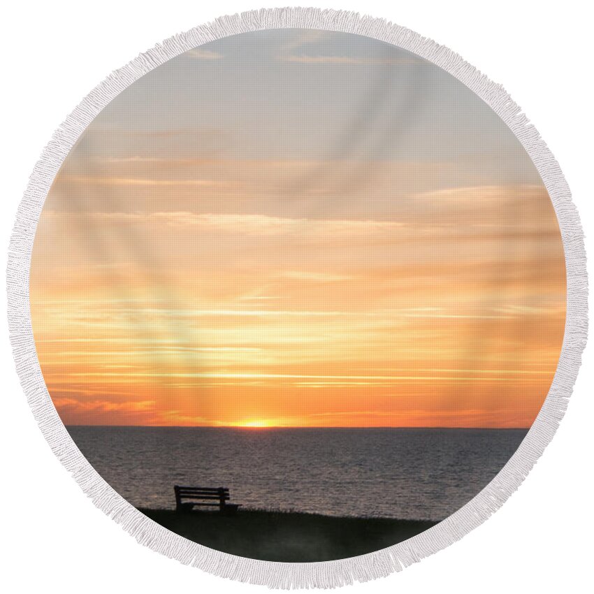 Orange Round Beach Towel featuring the mixed media Solitary Sunset by Moira Law