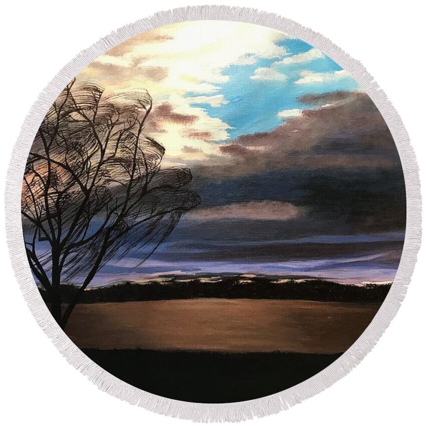 Storm Round Beach Towel featuring the painting Solitude by Boots Quimby