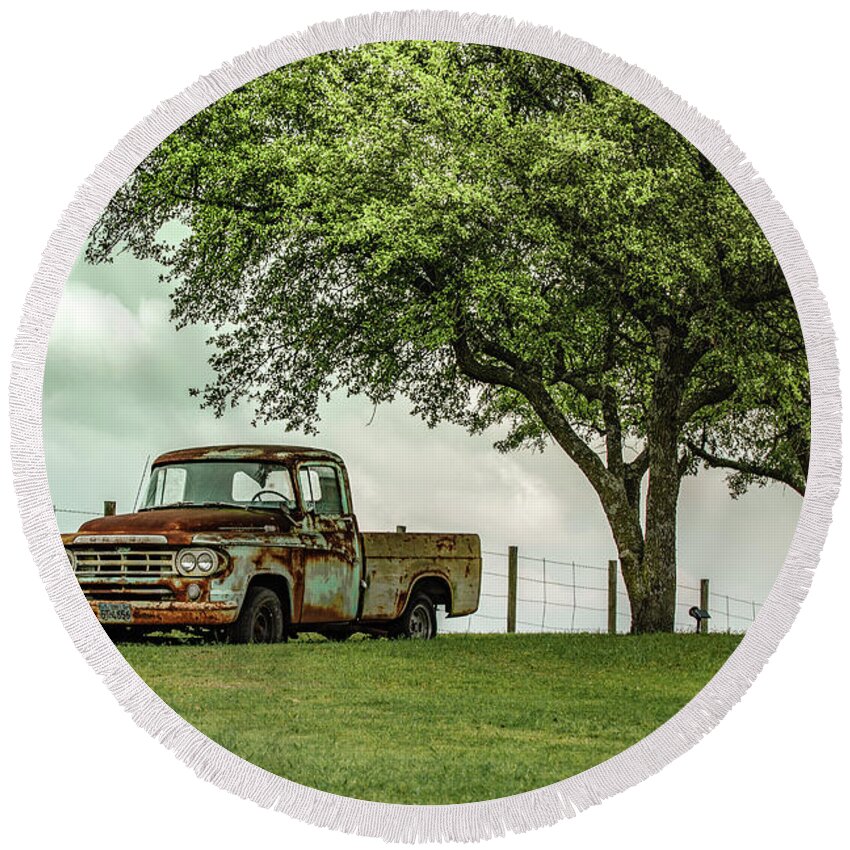 Green Round Beach Towel featuring the photograph Something About a Truck by KC Hulsman