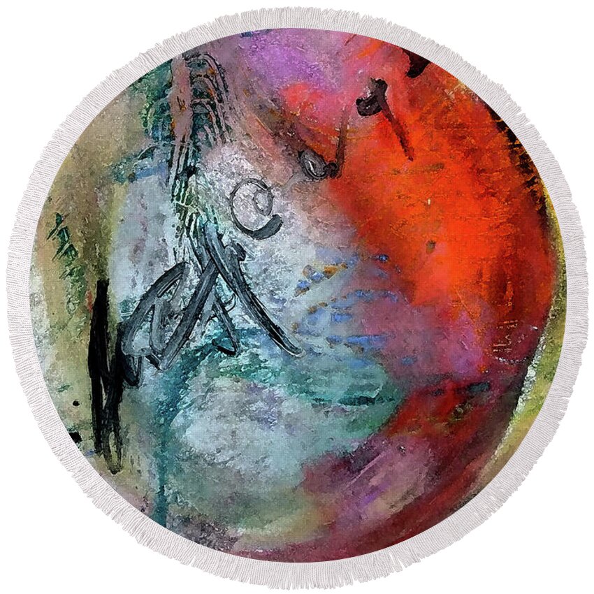 Abstract Round Beach Towel featuring the painting Something At A Something Abstract Painting by Lisa Kaiser