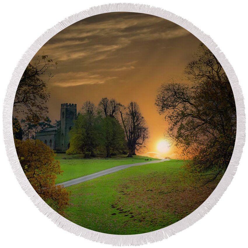 Landscape Round Beach Towel featuring the photograph Somewhere in England in the morning by Remigiusz MARCZAK