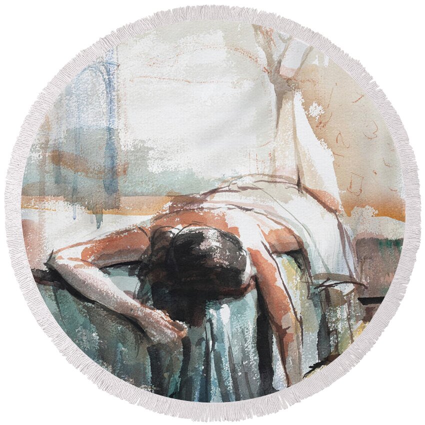 Bath Round Beach Towel featuring the painting Somnolent by Steve Henderson