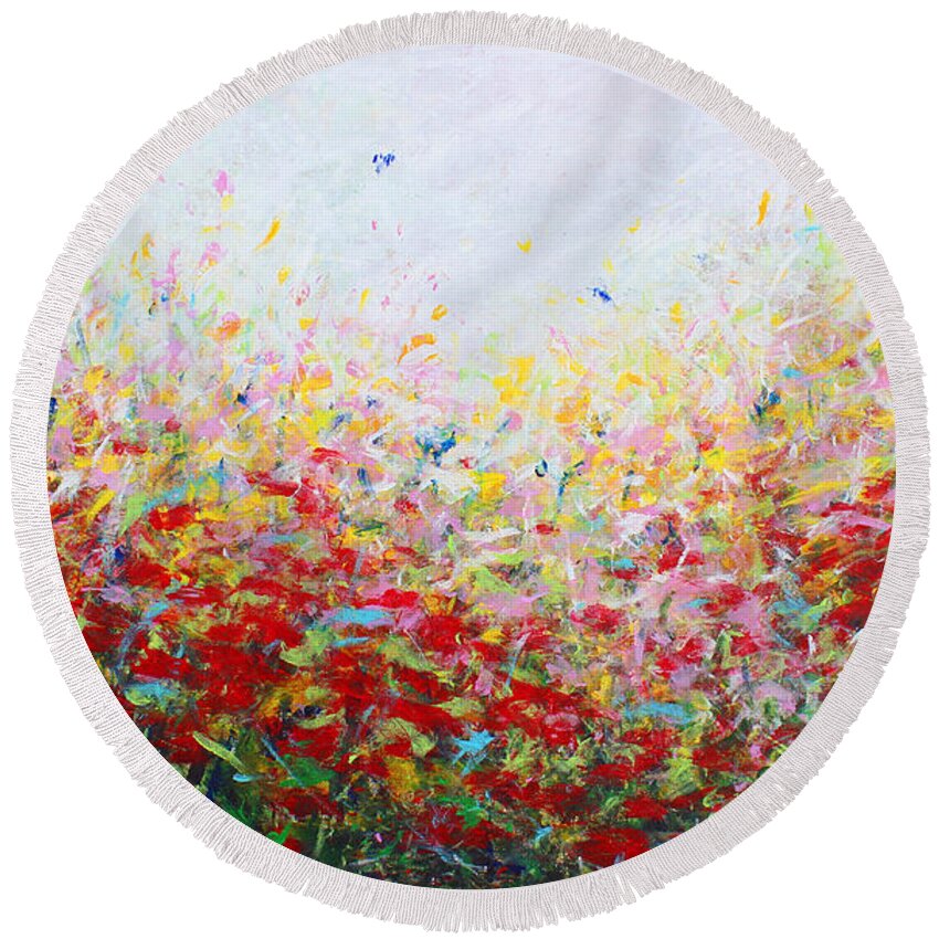 Songs Of Spring Round Beach Towel featuring the painting Songs of Spring No.3 by Kume Bryant
