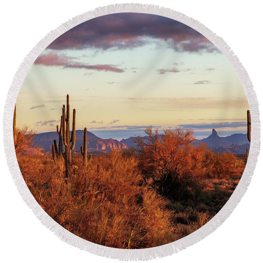 American Southwest Round Beach Towel featuring the photograph Sonoran Glory by Rick Furmanek