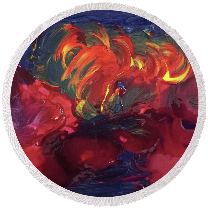 Abstract Round Beach Towel featuring the painting Soul Afire by Linda Feinberg