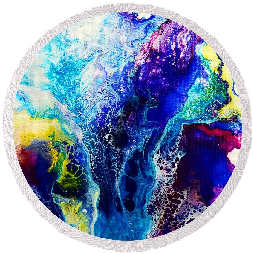 Abstract Round Beach Towel featuring the painting Sound of Spring by Christine Bolden