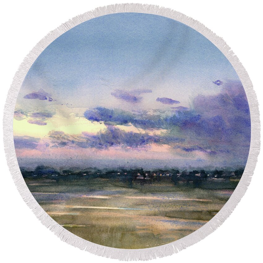 Seascape Round Beach Towel featuring the painting Sound Side by Lois Blasberg