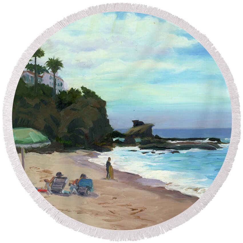California Round Beach Towel featuring the painting Laguna Beach by Alice Leggett