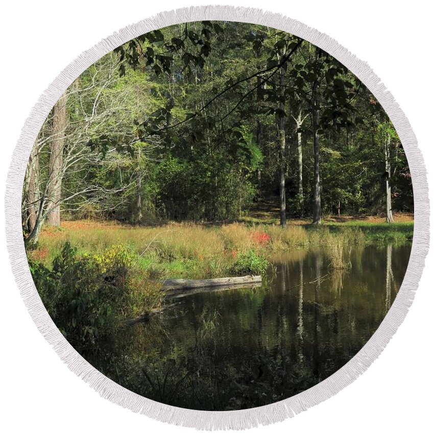 Pond Round Beach Towel featuring the photograph Southern Pond Sojourn by Ed Williams