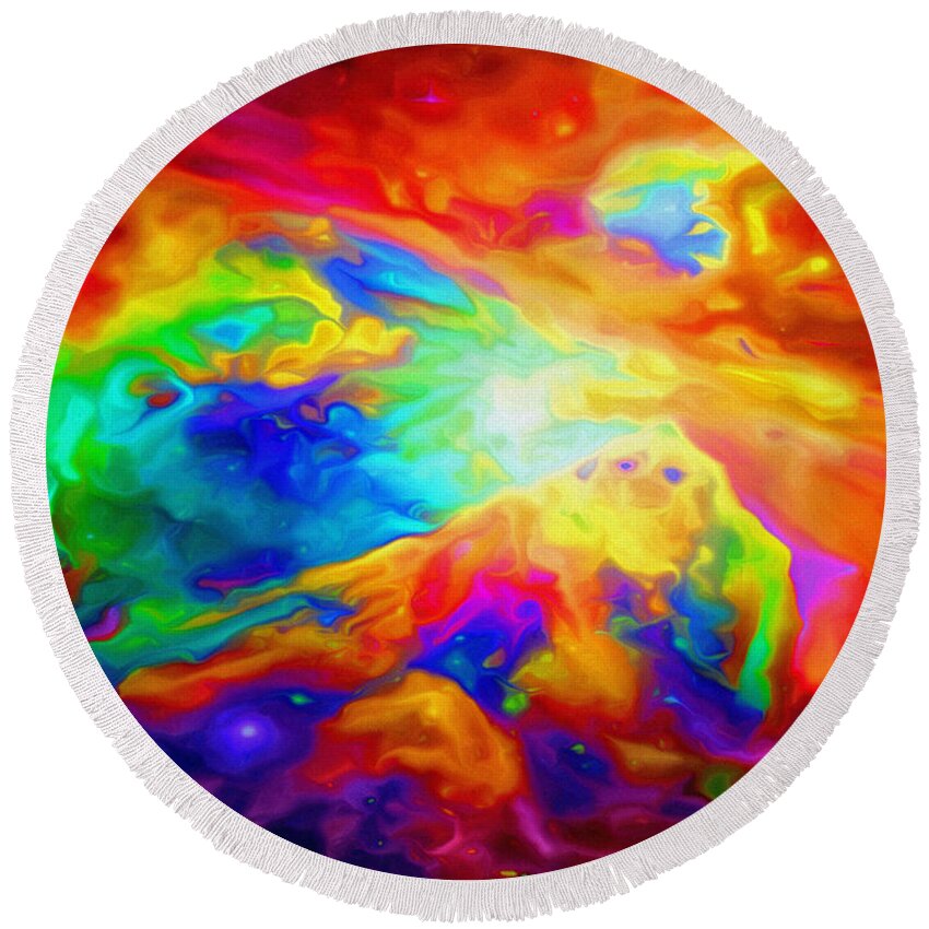 3d Round Beach Towel featuring the painting Space Nebula #1 - up close by George Art Gallery