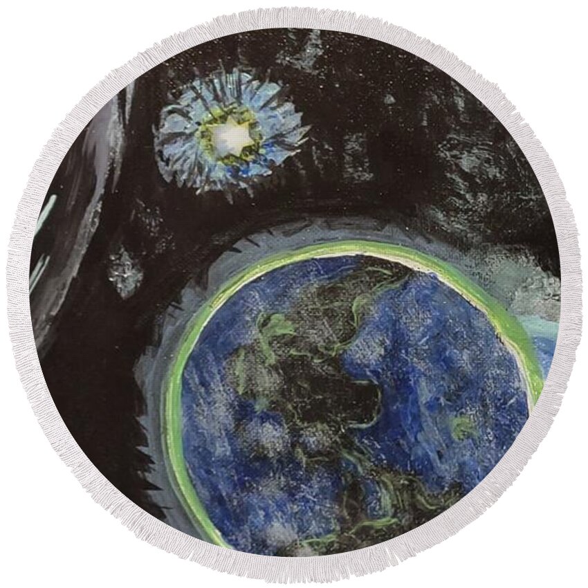 Space Round Beach Towel featuring the painting Space Odessey by Suzanne Berthier