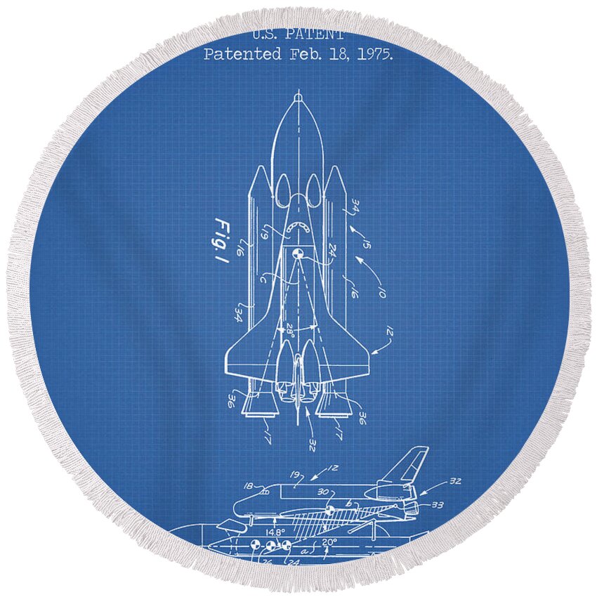 Space Shuttle Round Beach Towel featuring the digital art Space shuttle blue patent by Dennson Creative