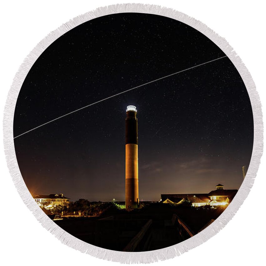 Caswell Beach Round Beach Towel featuring the photograph Space Station at the Lighthouse by Nick Noble