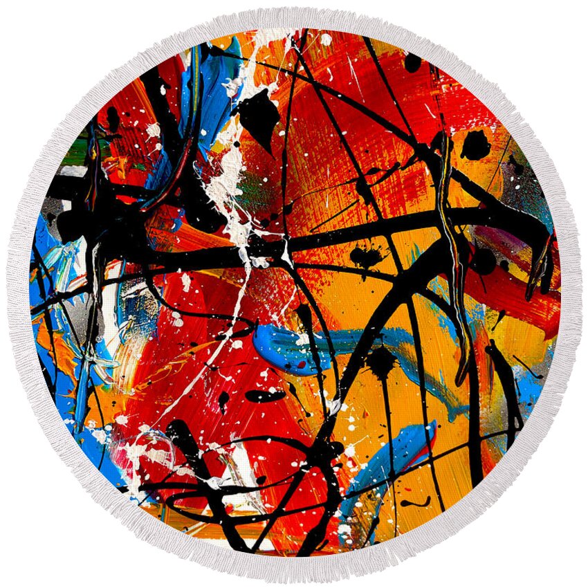 Abstract Round Beach Towel featuring the painting Spam Filter On by Neal Barbosa