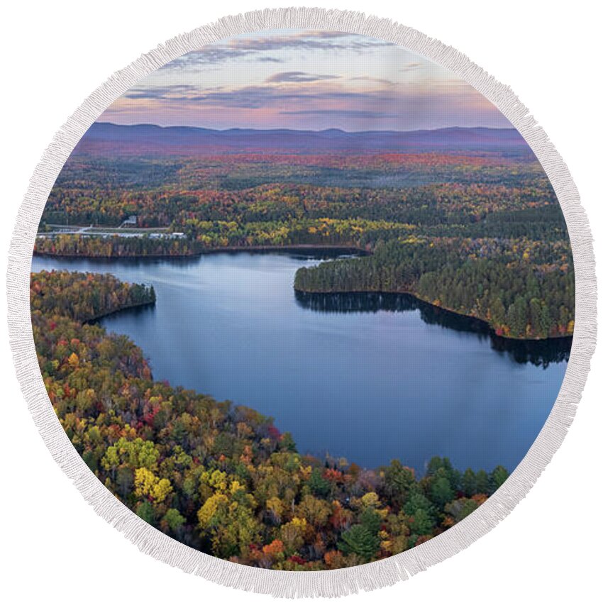  Round Beach Towel featuring the photograph Spectacle Pond at Sunset - Brighton, VT by John Rowe