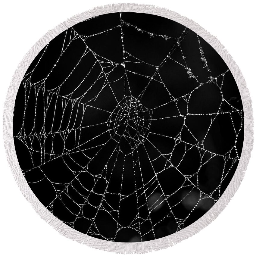 Abstract Round Beach Towel featuring the photograph Spider Web I BW by David Gordon