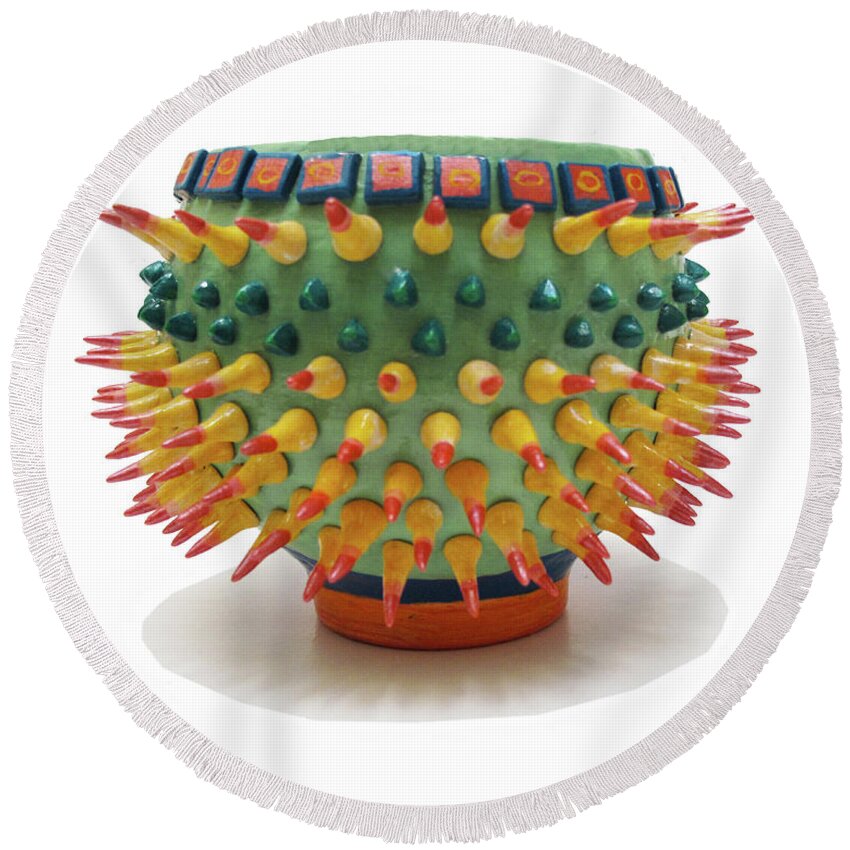 Home Decor Round Beach Towel featuring the mixed media Spiked bowl by Lorena Cassady